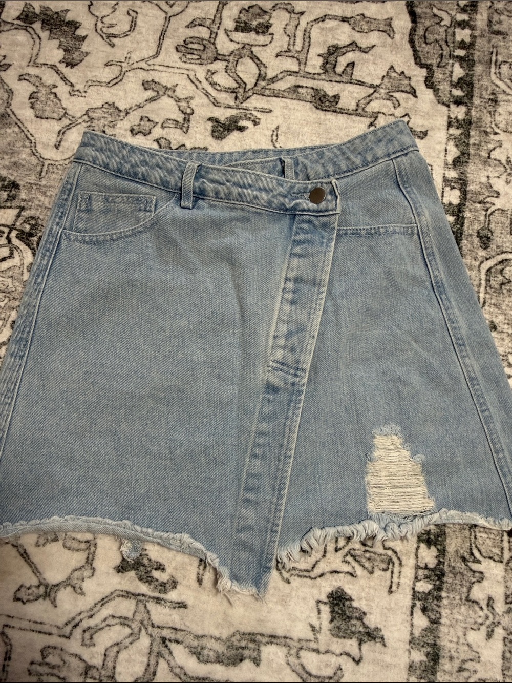 Le Lis Light Blue Denim Wrap-Panel Mini Skirt